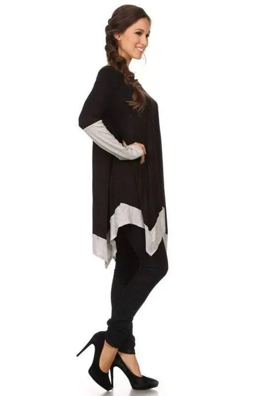 Long Sleeve Black Color Block Tunic