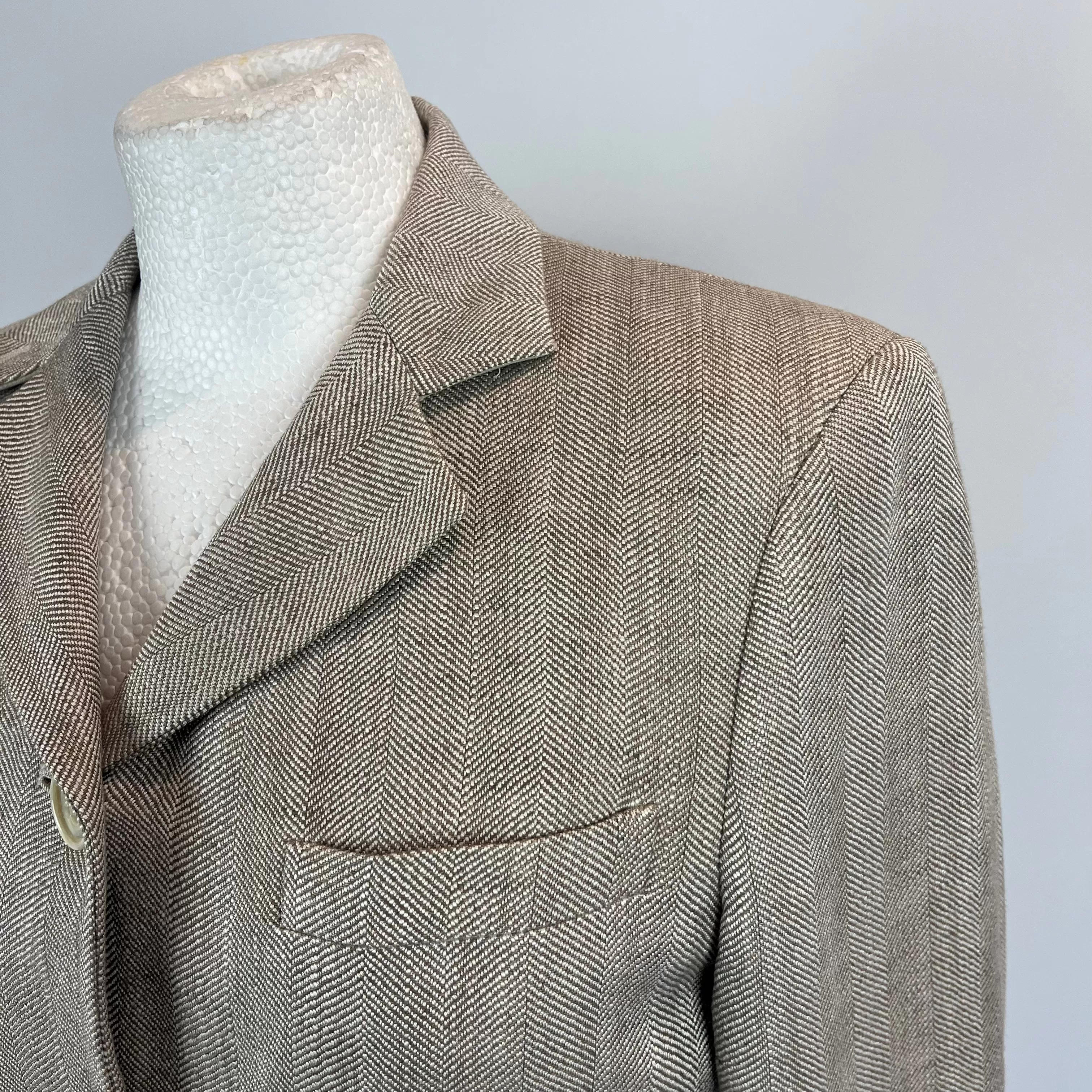 Loro Piana Moss Herringbone Linen Jacket S