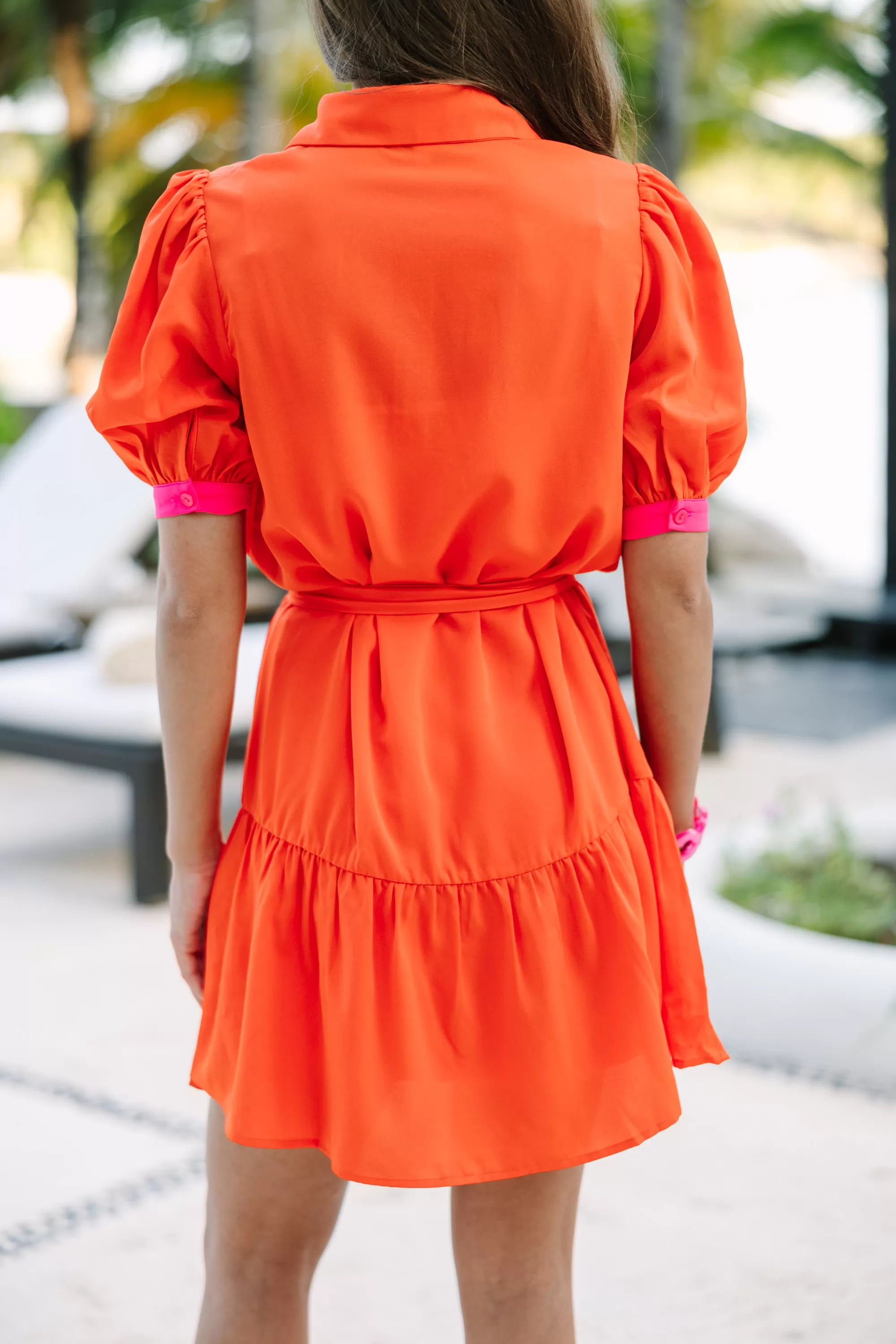 Love On The Line Orange Pleated Dress