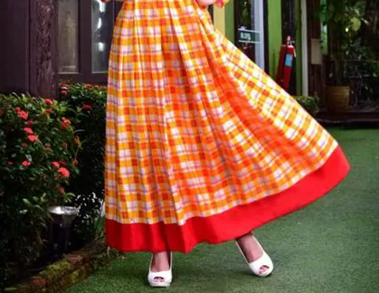 Lovely Orange Cotton Collared Long Anarkali