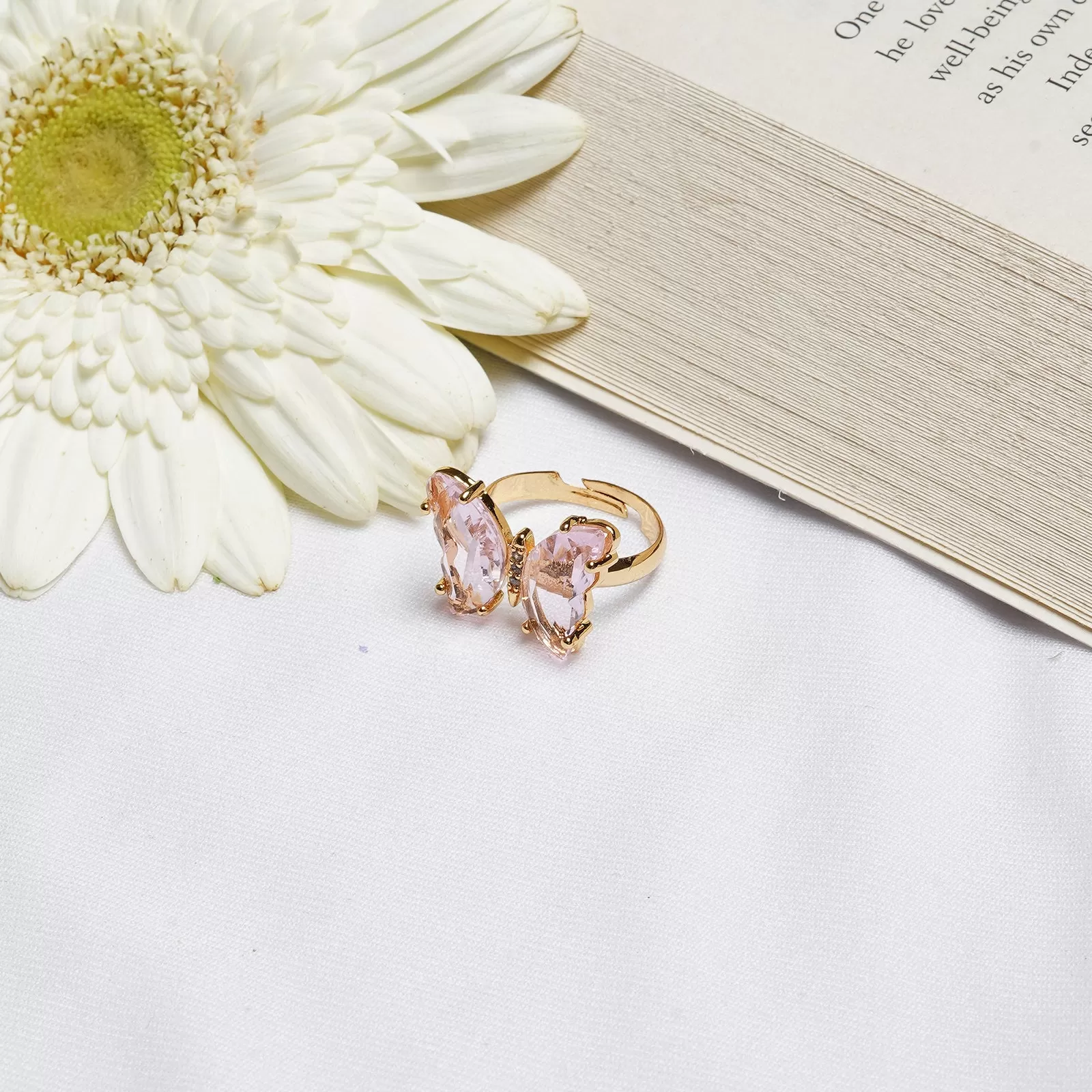 Mabel Butterfly Big Pink Stone Ring