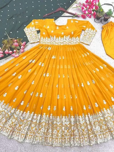 Mango Yellow Georgette Embroidery Sequence Work Anarkali Suit Set