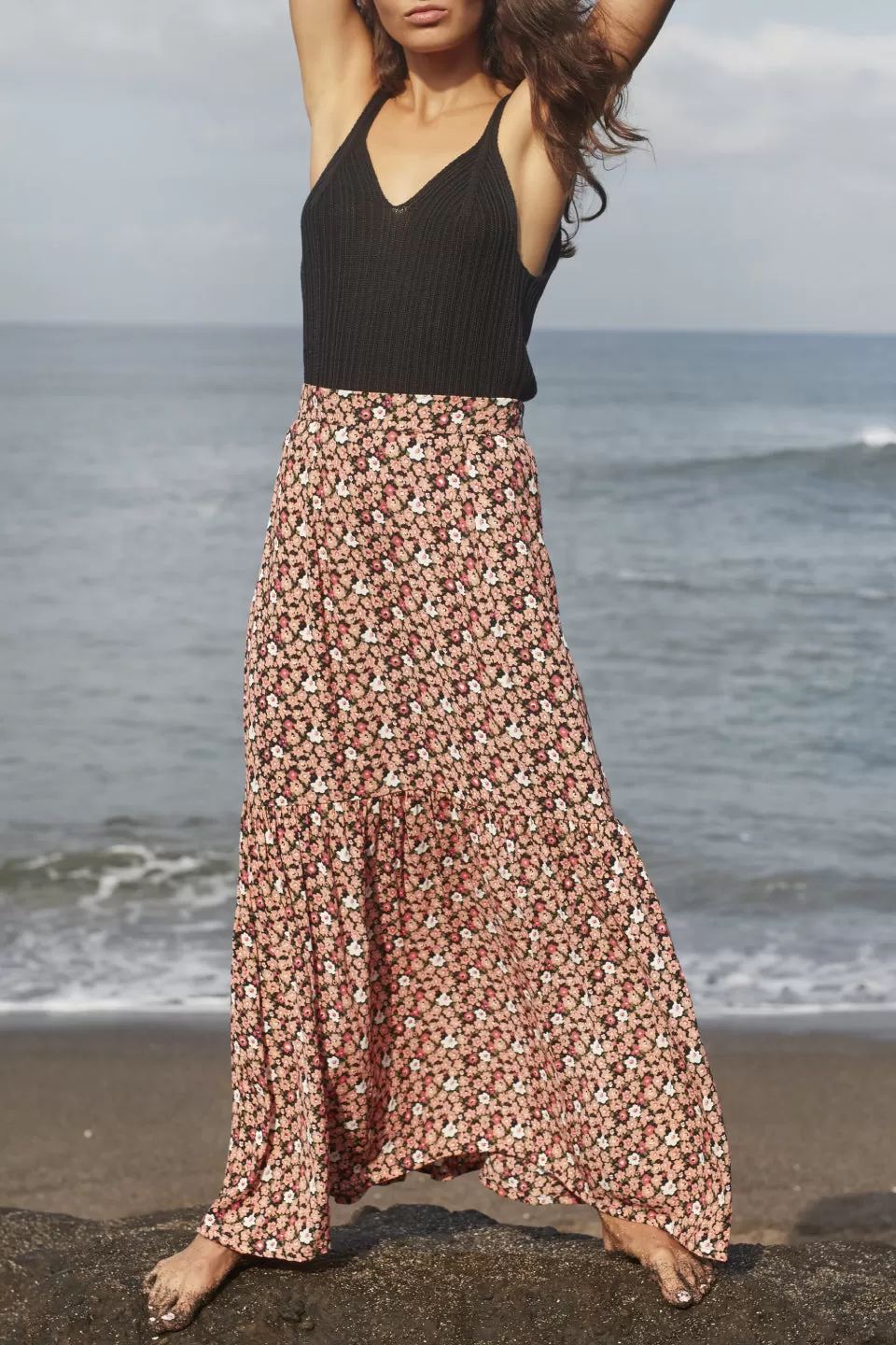 Maya Liberty Peach Floral Maxi Skirt