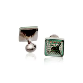 MCL Design Sterling Silver Square Croco Cufflinks with Ocean and Resort Green Enamels