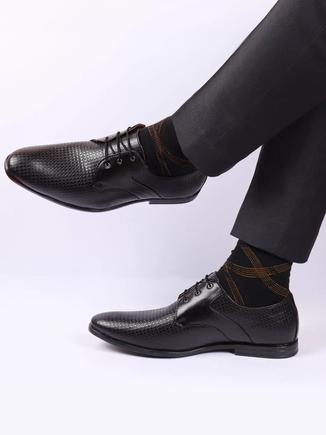 Men Black Pattern Design Formal/Office Lace Up Shoes