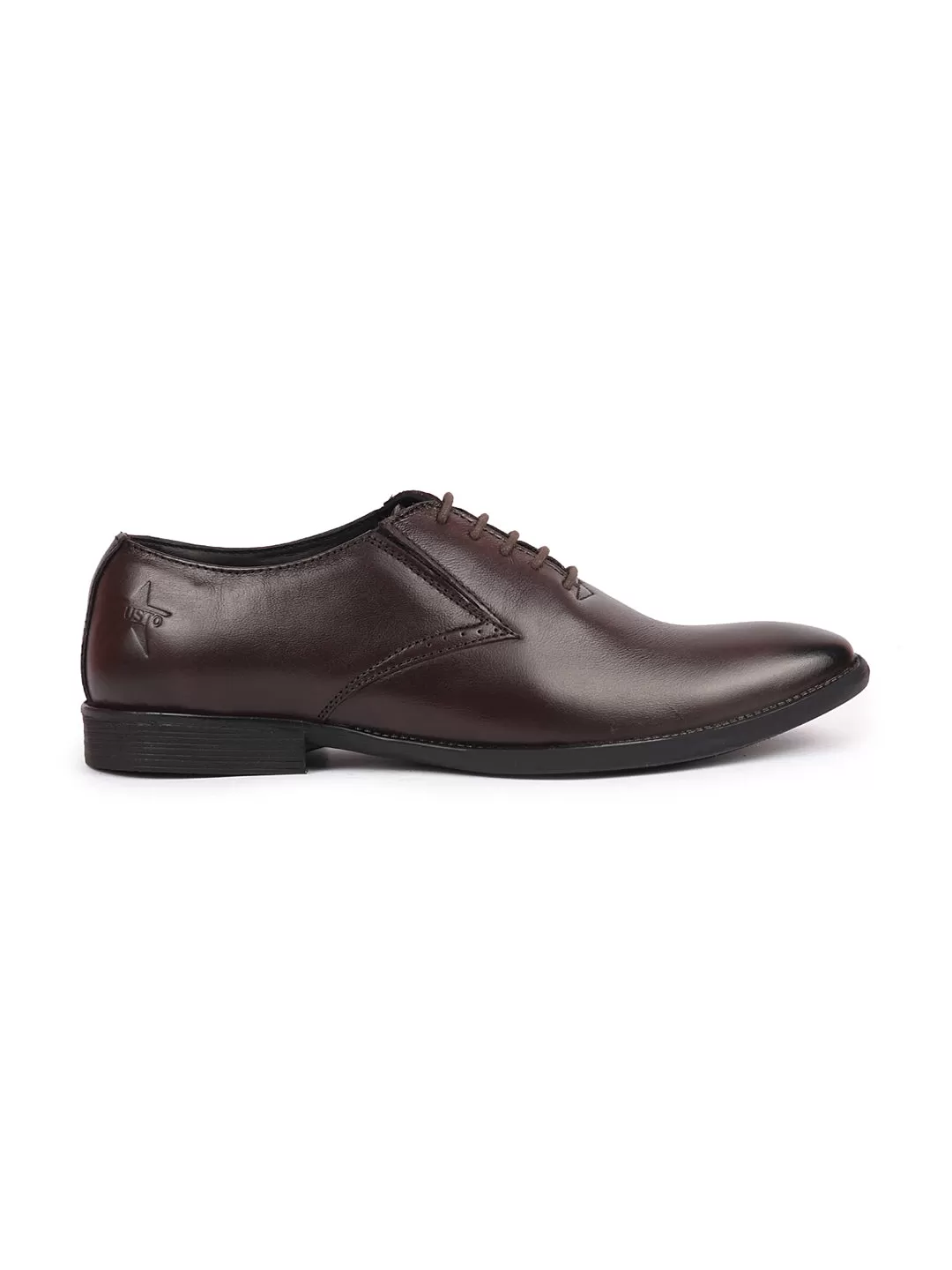 Men Brown Formal Office Work Genuine Leather Oxford Lace Up Shoes