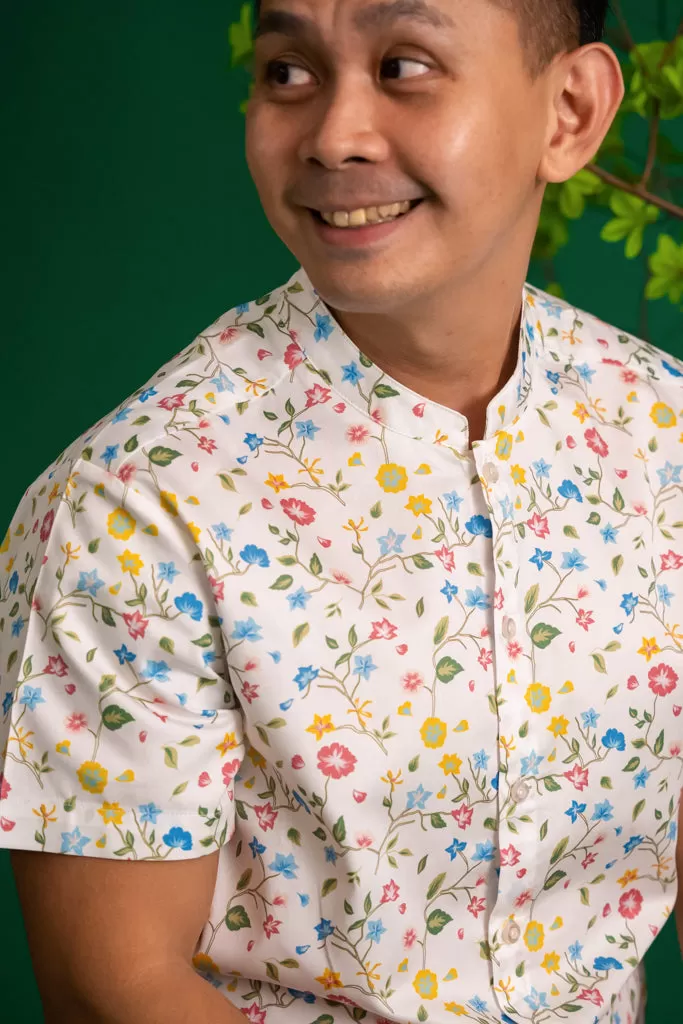 Men's Mandarin-collared Shirt - Peranakan Flowers