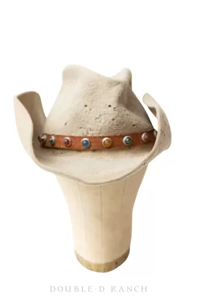 Miscellaneous, Hat, Vintage, Wool Felt, Leather Hatband With Gems, Attributed to Bill Pickett, Antique, 765