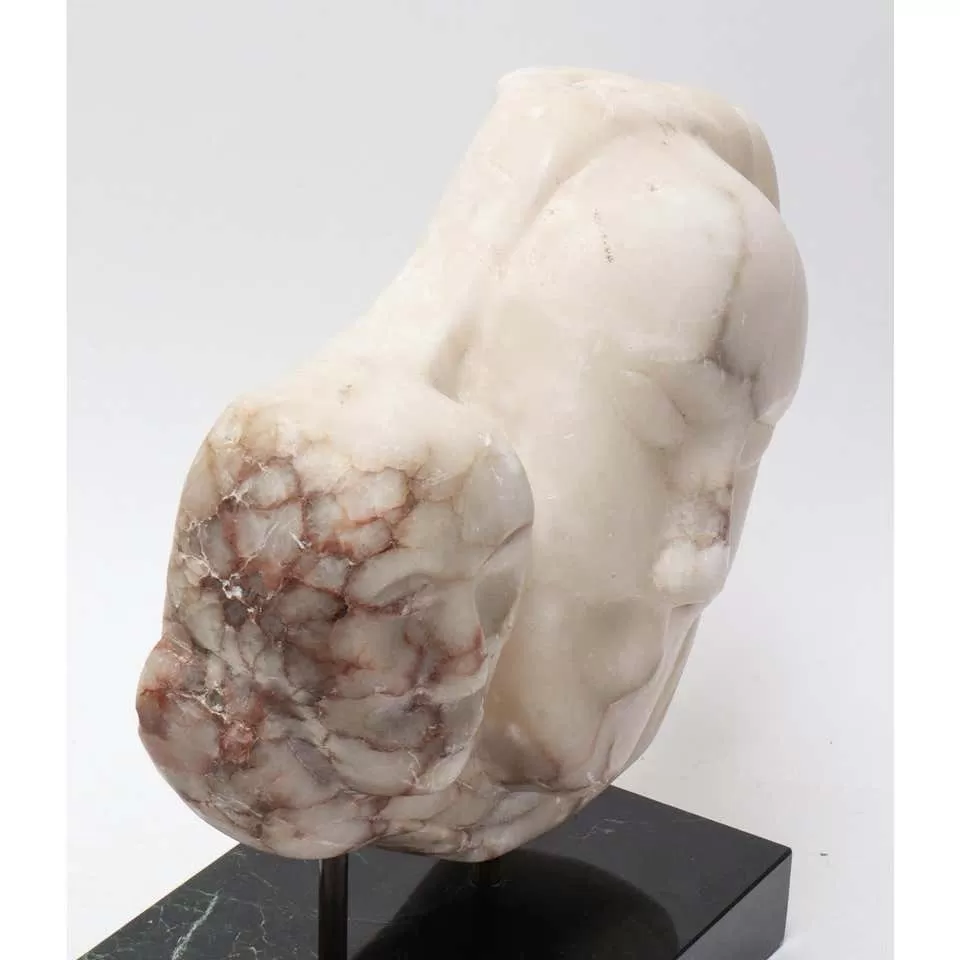 Modern "Mother & Child" White Marble Sculpture