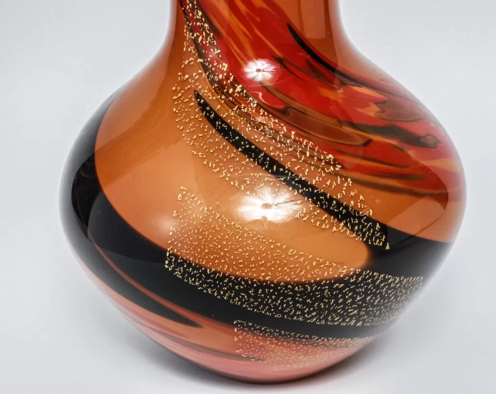 Modern Studio Art Glass Vase With Gold Flecks