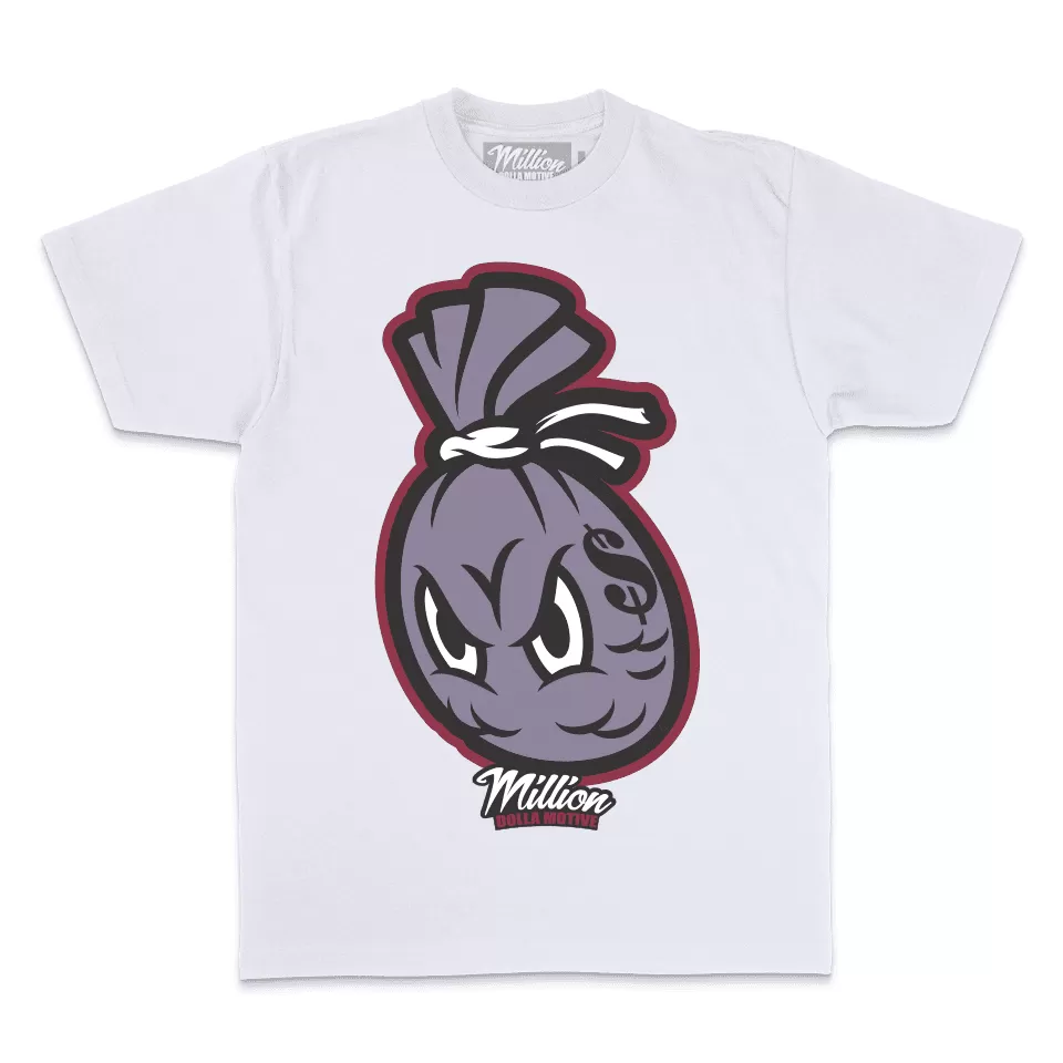 Money Bag - Plum Purple on White T-Shirt