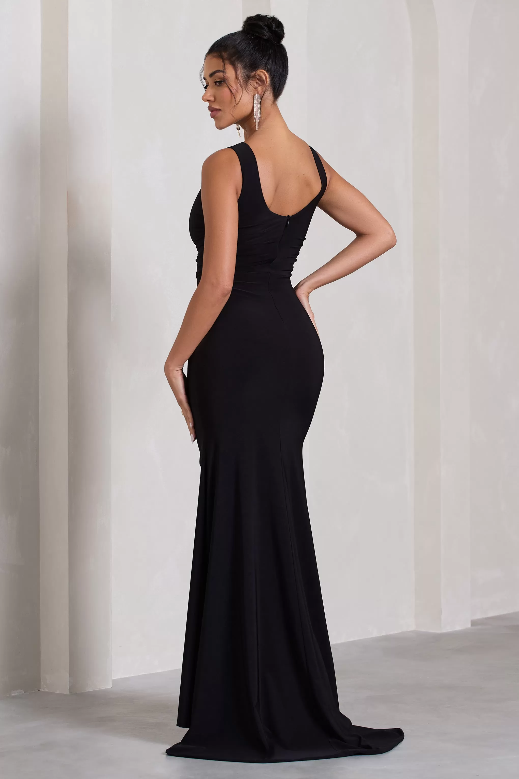 My Presence | Black Low-Back Fishtail Split Maxi Dress