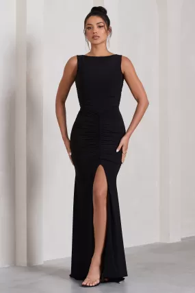 My Presence | Black Low-Back Fishtail Split Maxi Dress