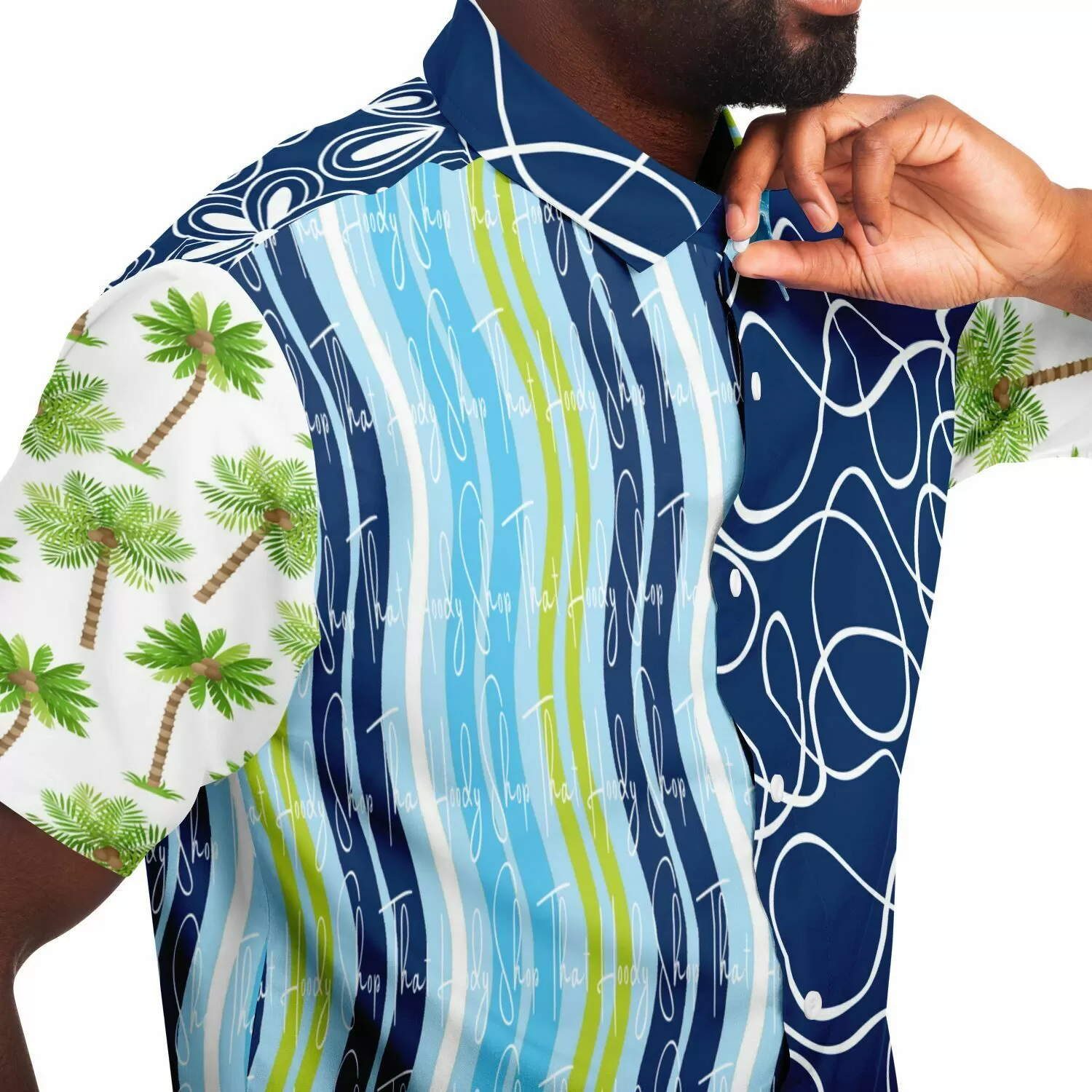 Mykonos Striped Graffiti Print Short Sleeve Button Down Shirt