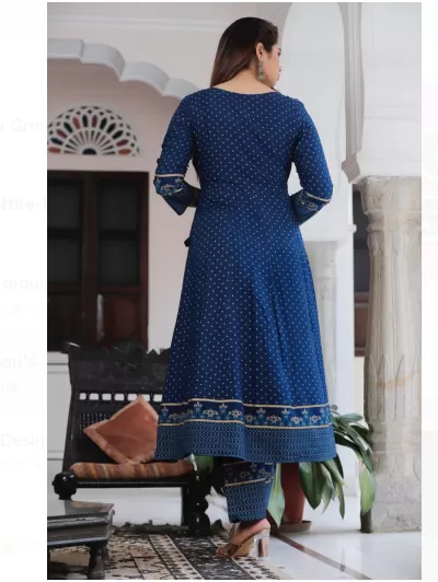 Navy Blue Embroidered ALineSalwar kameez Dupatta