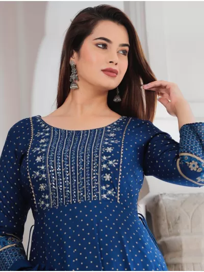 Navy Blue Embroidered ALineSalwar kameez Dupatta