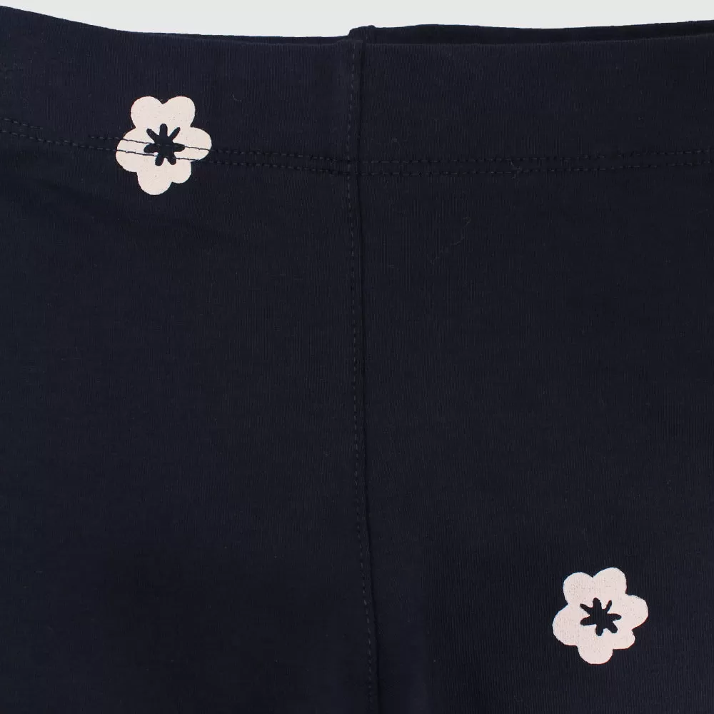 Navy Pantacourt Leggings With Little Flowers