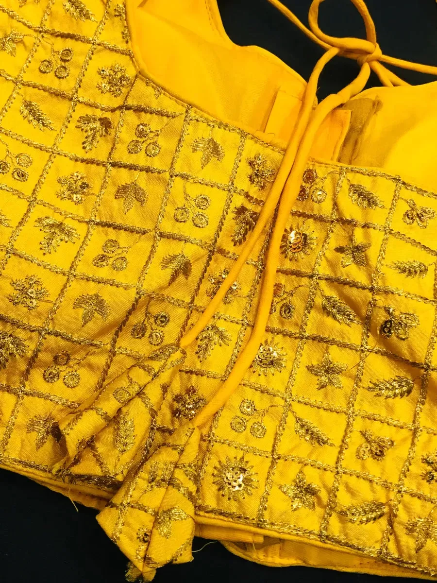 New Trendy Yellow Color Embroidery Readymade Blouse