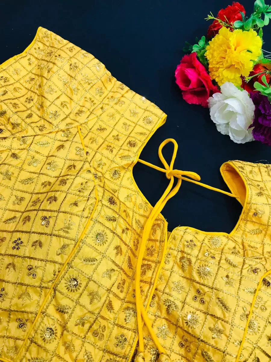 New Trendy Yellow Color Embroidery Readymade Blouse