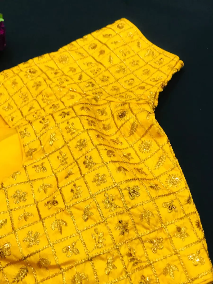 New Trendy Yellow Color Embroidery Readymade Blouse