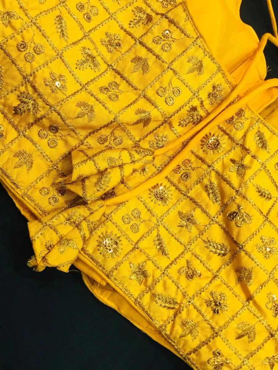 New Trendy Yellow Color Embroidery Readymade Blouse