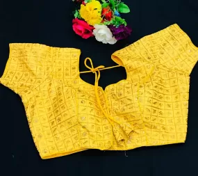 New Trendy Yellow Color Embroidery Readymade Blouse