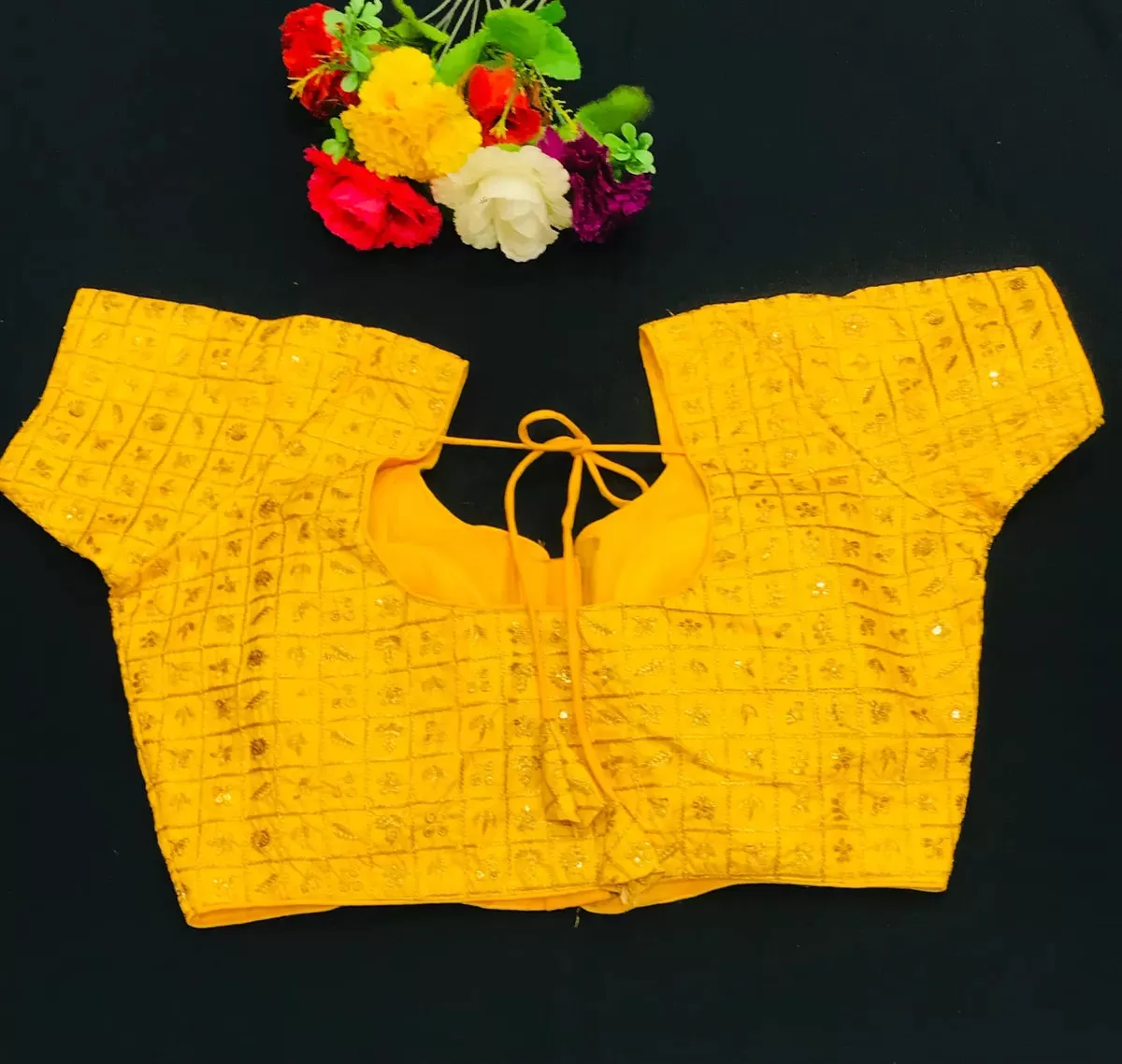 New Trendy Yellow Color Embroidery Readymade Blouse