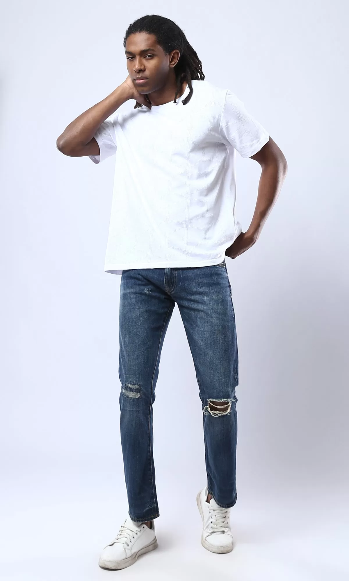 O178558 Crew Neck Perforated Cotton White Tee