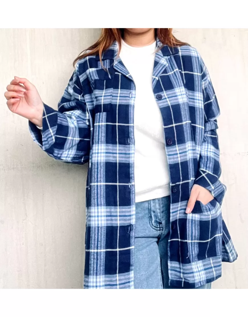 Oversized Checked Shirt in Blue