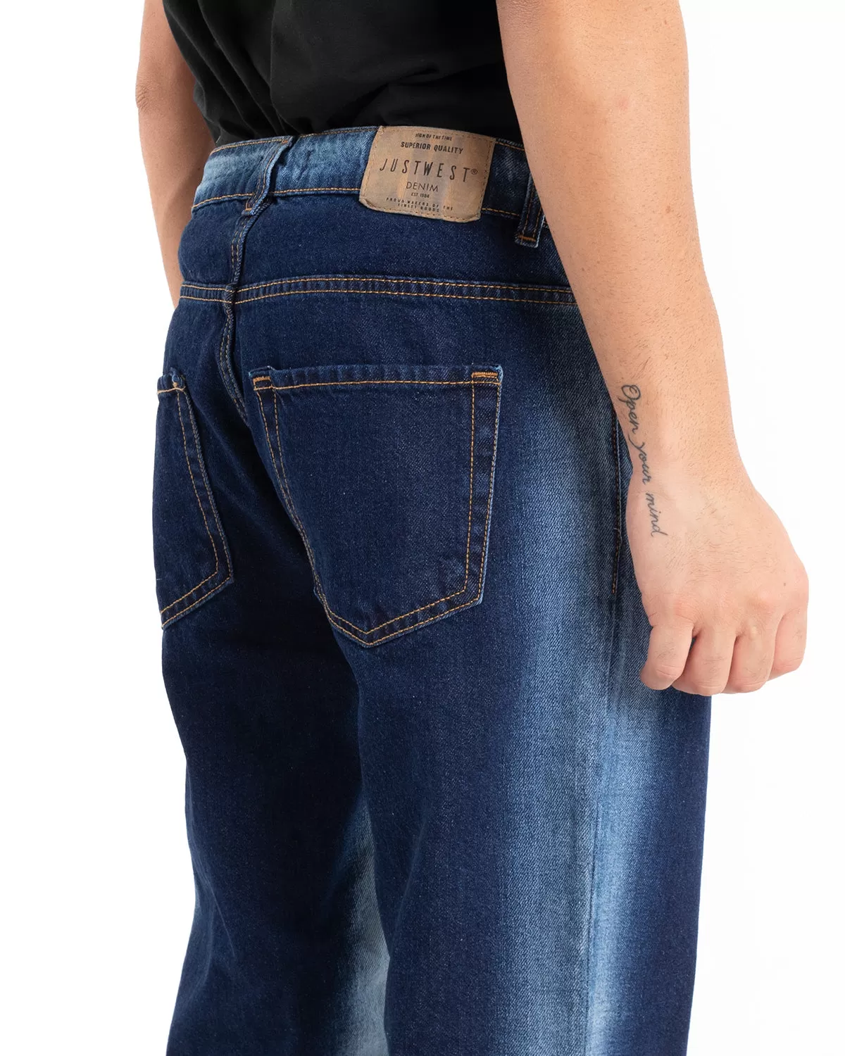 Pantaloni Jeans Uomo Loose Fit Sfumato Denim Scuro Cinque Tasche GIOSAL-P5483A