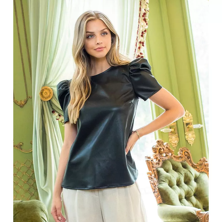 Paris Black Leather Short Sleeve THML Top-SALE