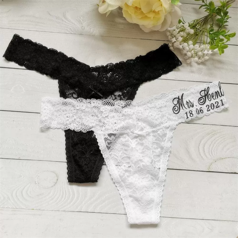 Personalized Name Mrs Wedding Bridal Lace Thong Underwear Women Sexy Panties Lace Lingerie