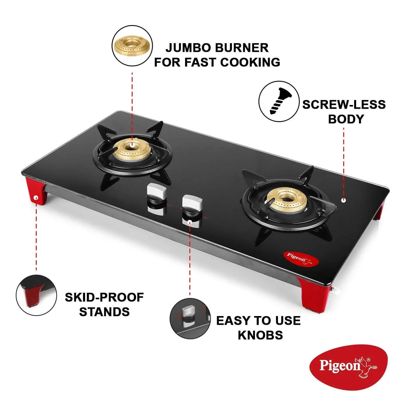 Pigeon by Stovekraft Infinity - 2 Burner Glass Top LPG Stove