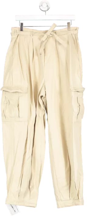 PrettyLittleThing Beige Cargo Trousers With Narrow Waist Tie UK 14