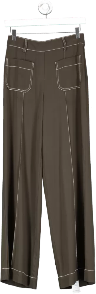 REISS Green Kylie Contrast Stitch Wide Leg Trousers UK 6