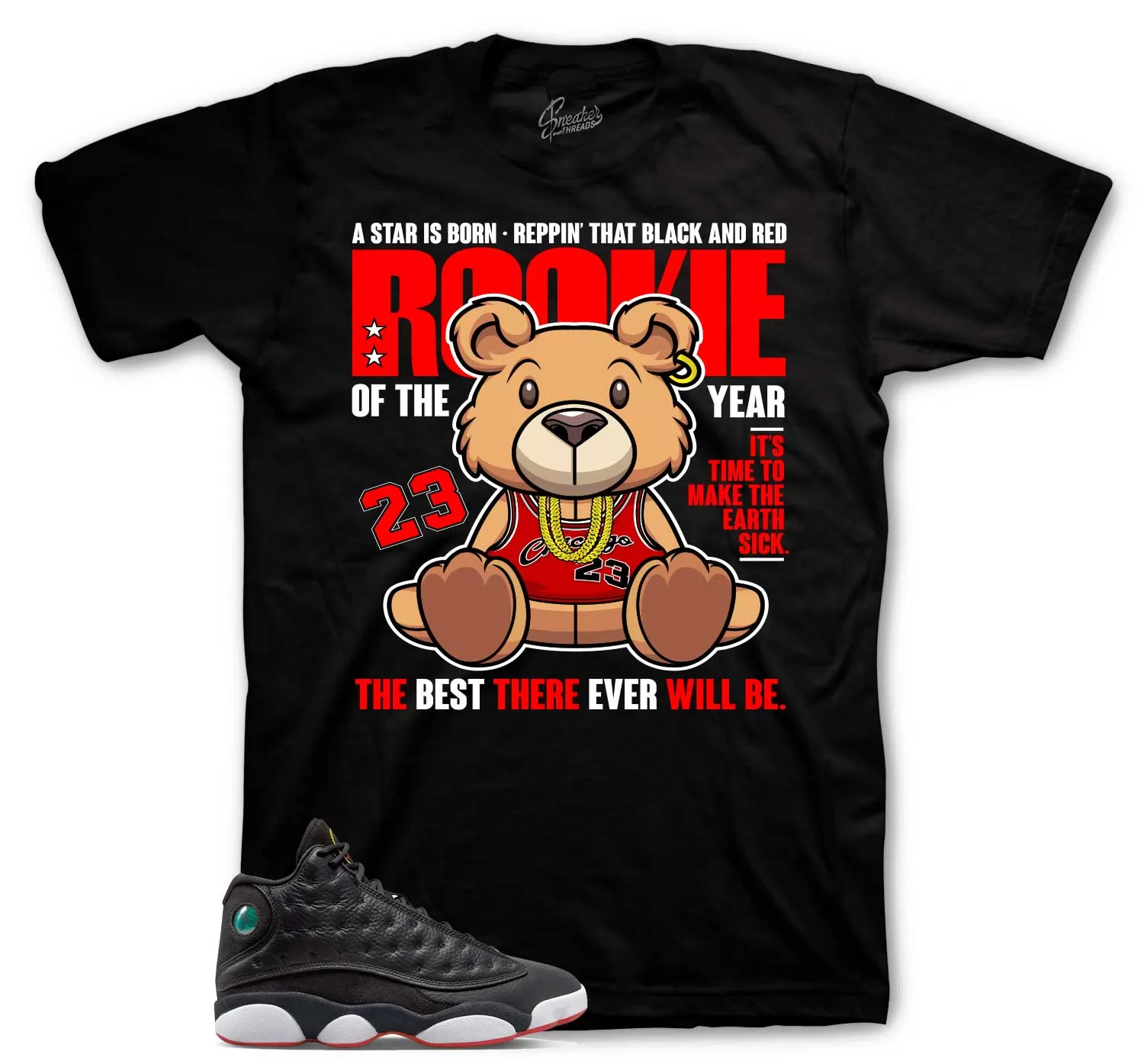 Retro 13 Playoff Shirt - Rookie Bear - Black