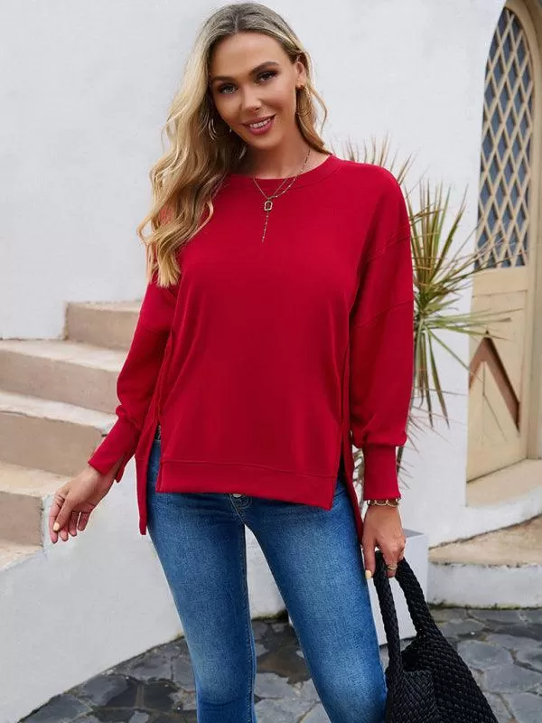 Round Neck Solid Women Sweatshirt