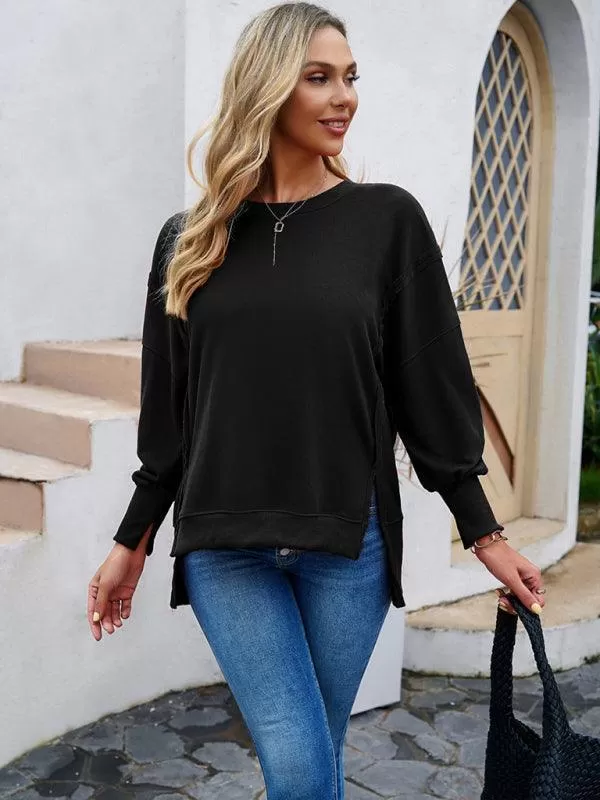 Round Neck Solid Women Sweatshirt