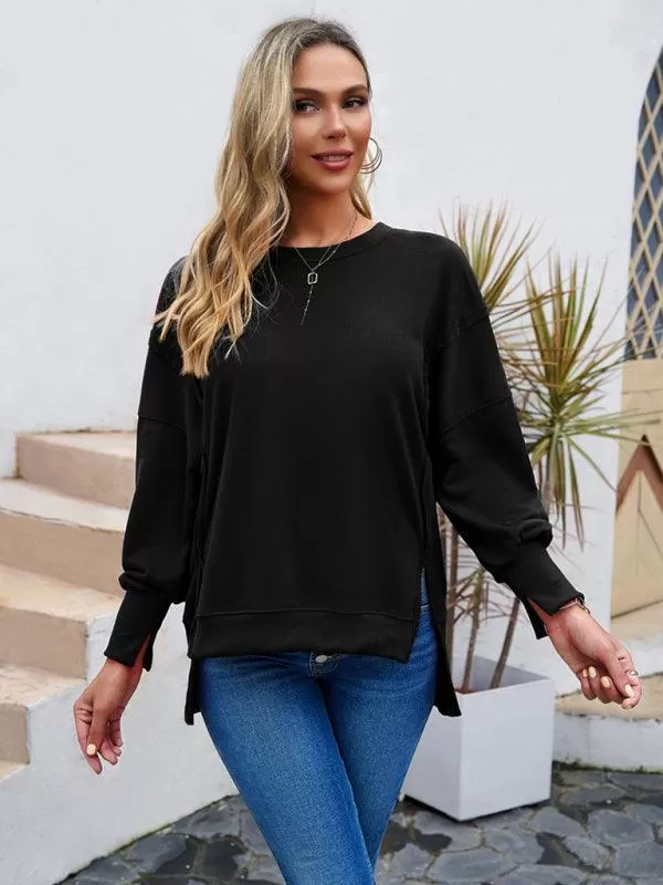 Round Neck Solid Women Sweatshirt