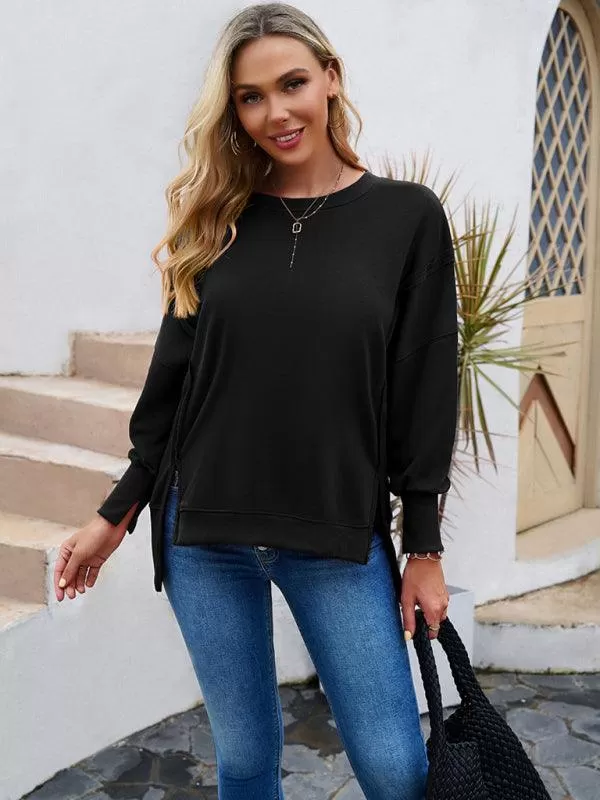 Round Neck Solid Women Sweatshirt