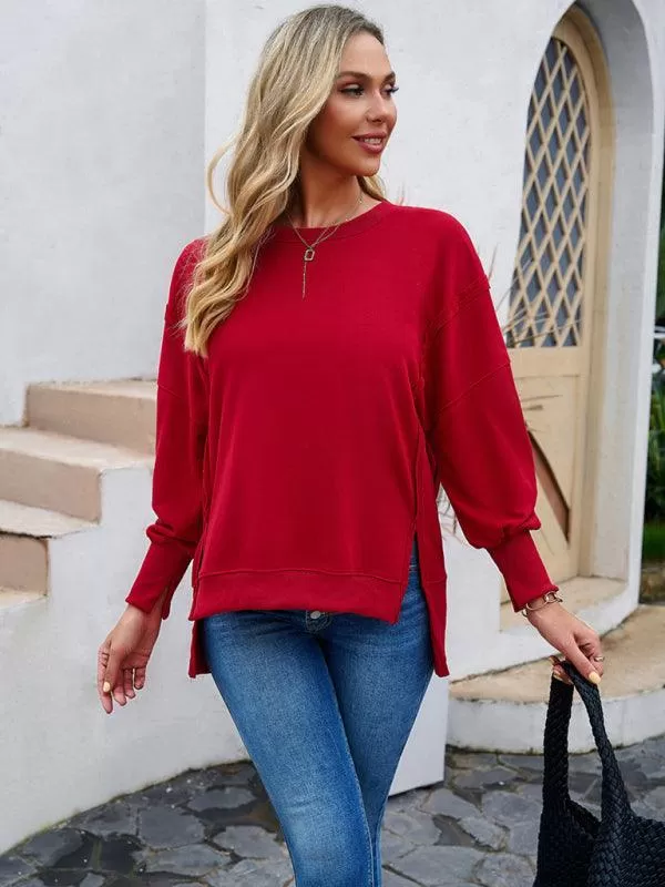 Round Neck Solid Women Sweatshirt