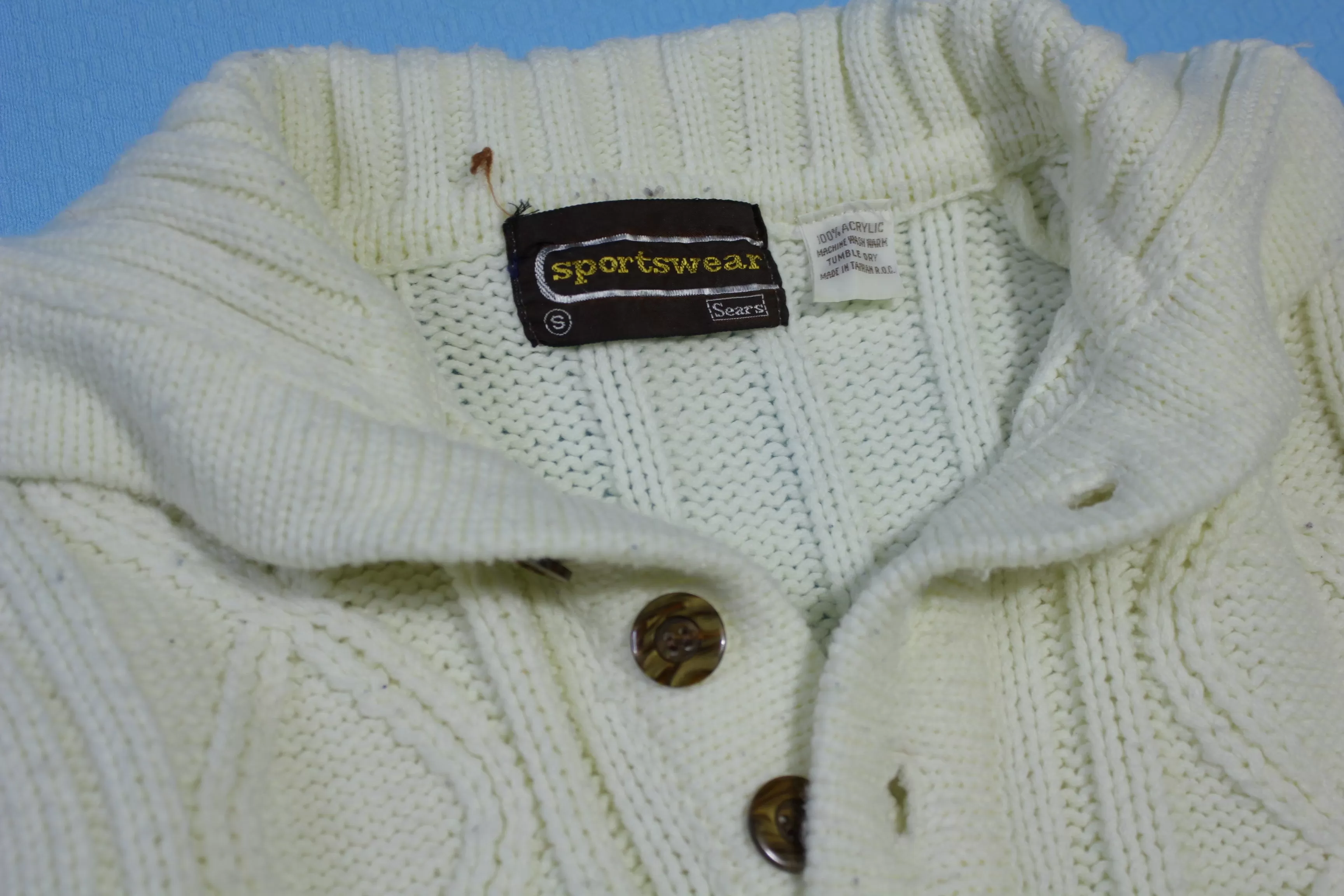 Sears Sportswear Henley 3 Button Vintage 80's Cabled Knit Sweater