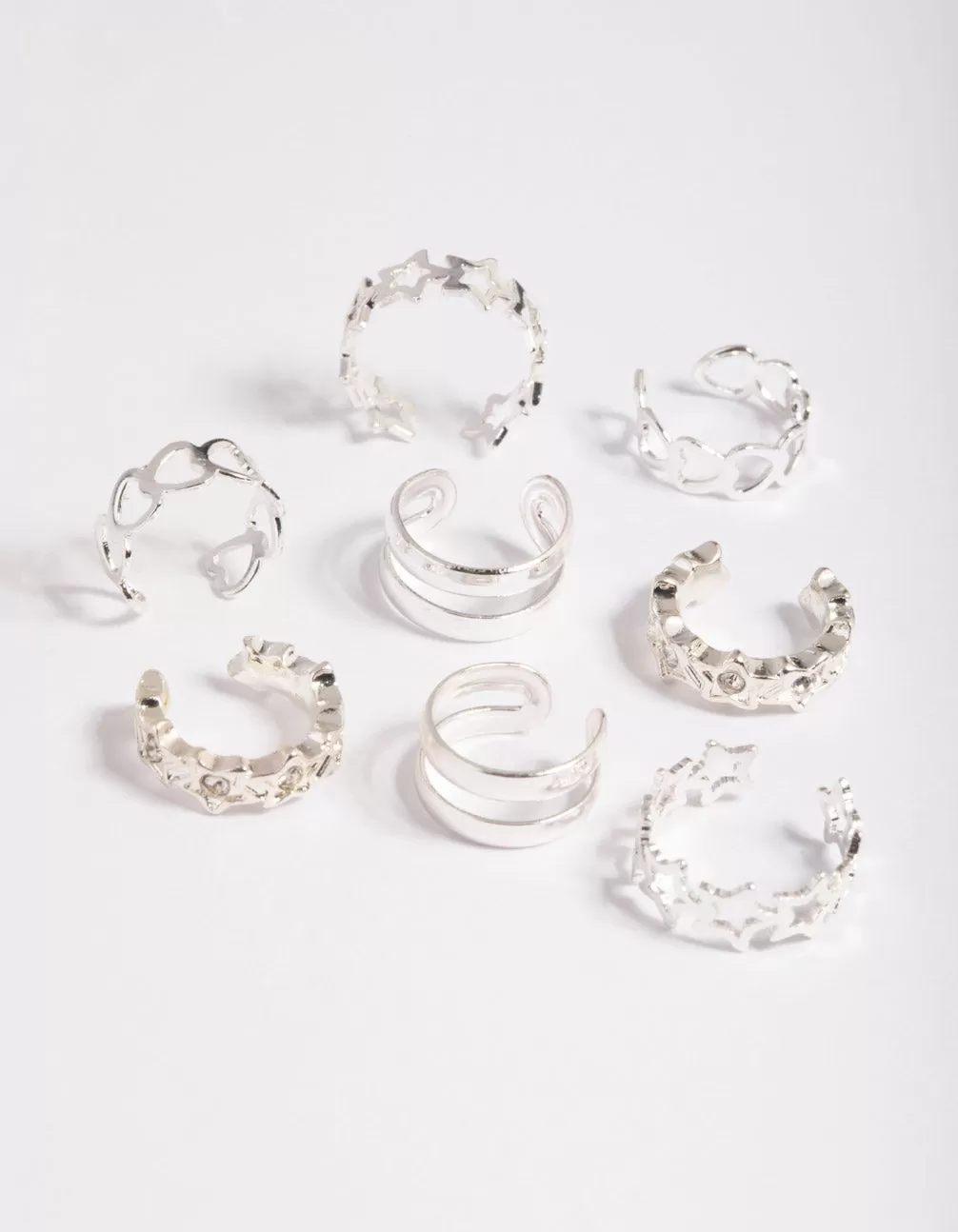 Silver Starry Heart Cuff Earring 8-Pack