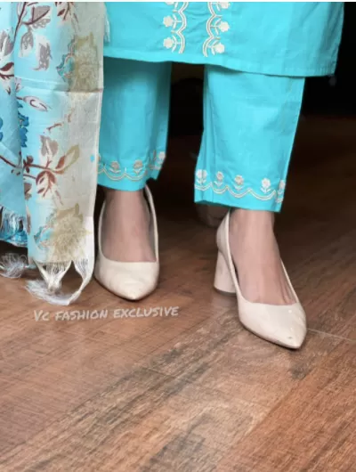 Sky Blue Cotton Handblock Salwar Suit Dupatta