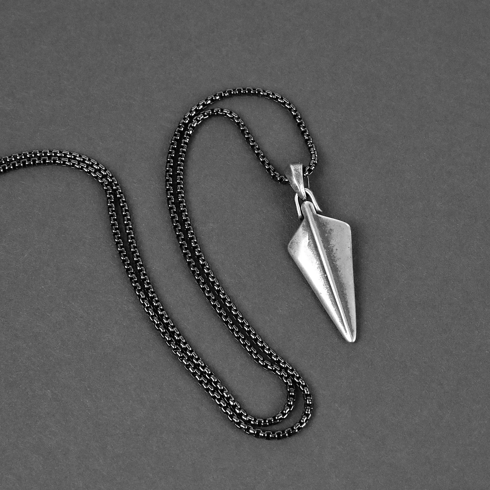 Spear Necklace - Aged Silver x Black