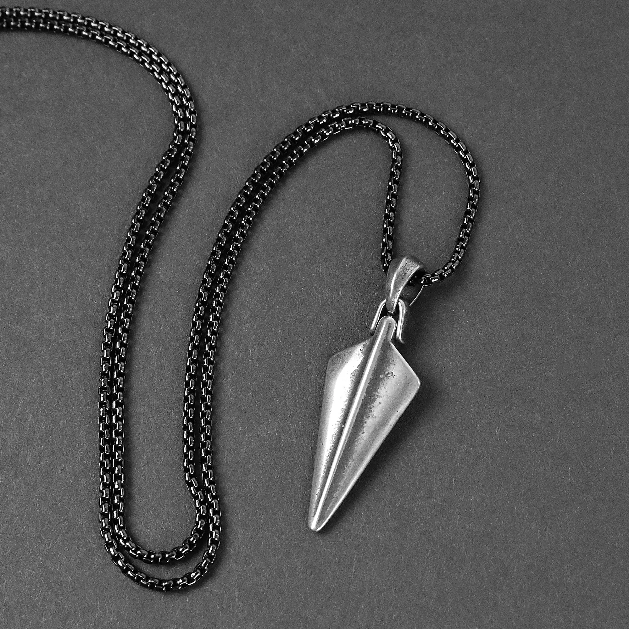 Spear Necklace - Aged Silver x Black