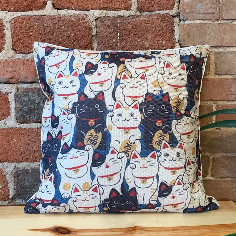 Square Toss Cushion Cover | Lucky Cat Maneki-Neko