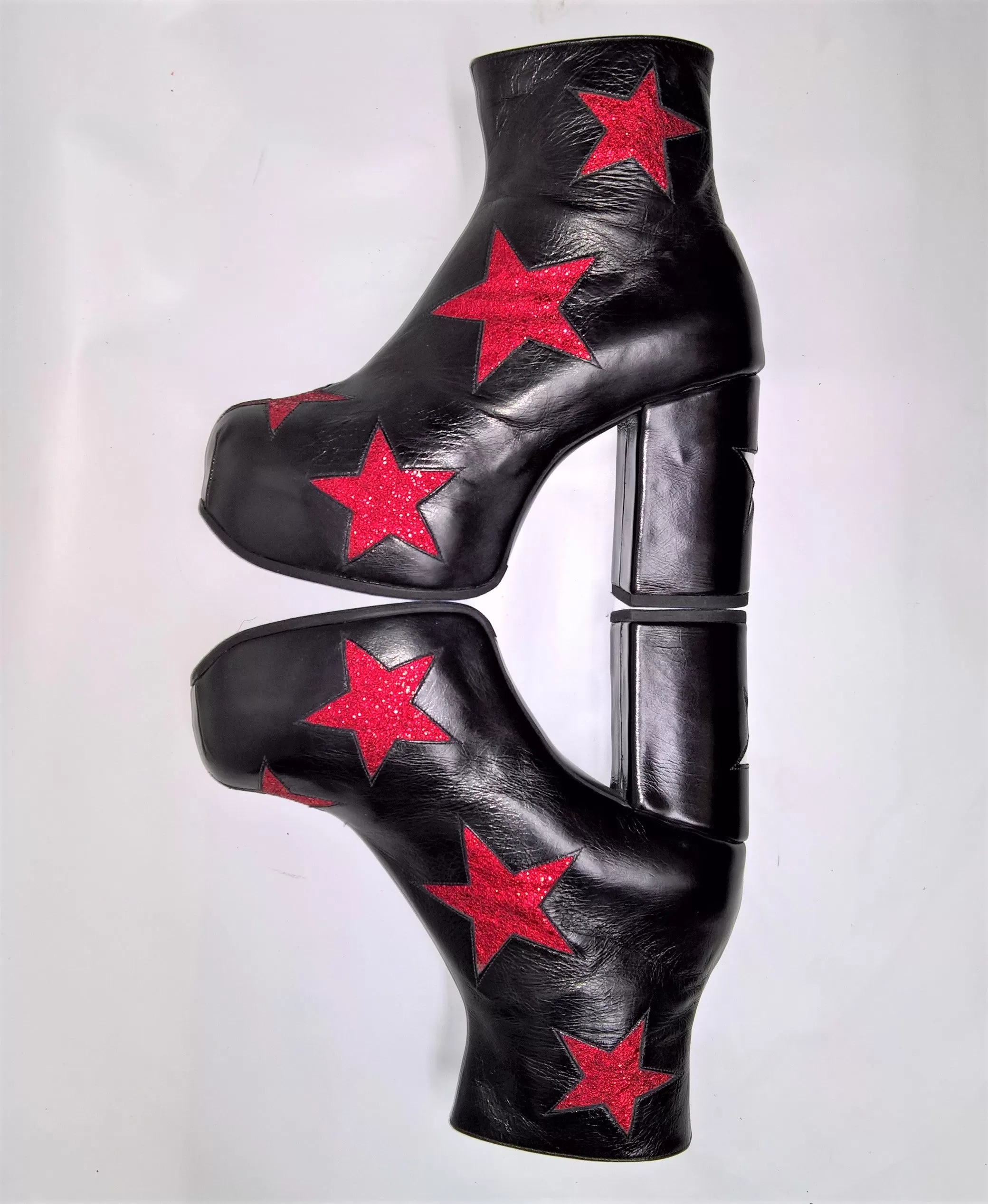 STARDUST Platform Ankle Boots - Black with Red Stars