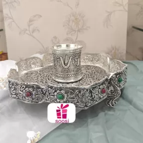 Sumitra , elegant Antique Finish German Silver Thali with Naamalu -CZ001ST