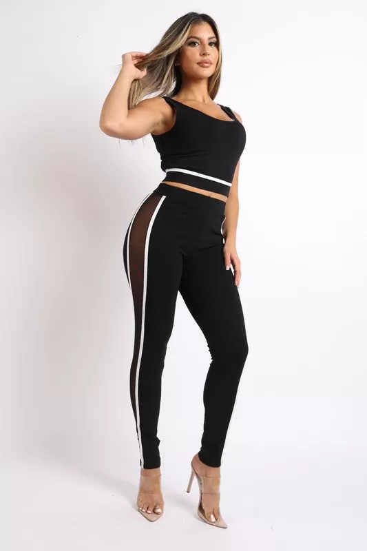 Tank Top & Mesh Contrast Leggings Set